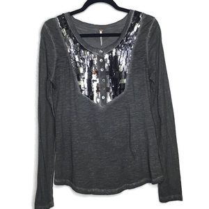 Free People Long Sleeved Sequin Button up Shirt